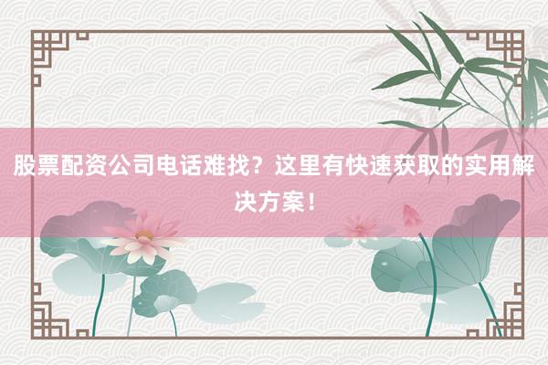 股票配资公司电话难找？这里有快速获取的实用解决方案！
