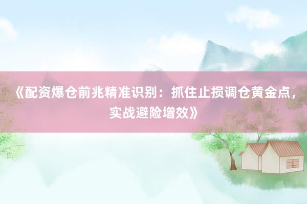 《配资爆仓前兆精准识别：抓住止损调仓黄金点，实战避险增效》