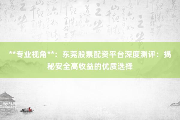 **专业视角**：东莞股票配资平台深度测评：揭秘安全高收益的优质选择