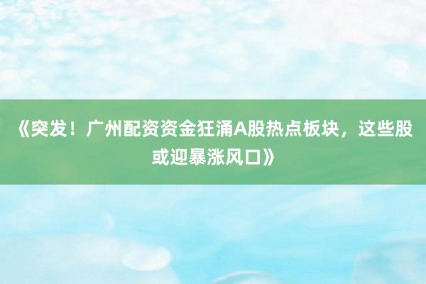 《突发！广州配资资金狂涌A股热点板块，这些股或迎暴涨风口》