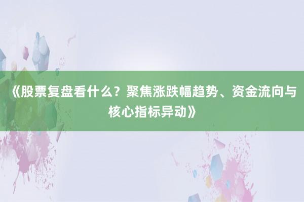 《股票复盘看什么？聚焦涨跌幅趋势、资金流向与核心指标异动》