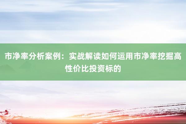 市净率分析案例：实战解读如何运用市净率挖掘高性价比投资标的