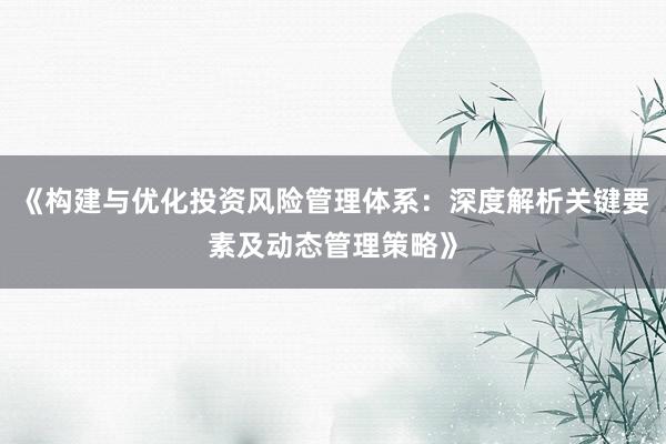 《构建与优化投资风险管理体系：深度解析关键要素及动态管理策略》
