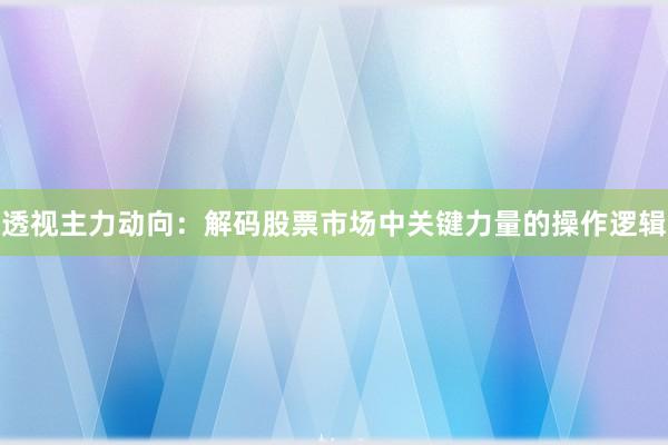 透视主力动向：解码股票市场中关键力量的操作逻辑