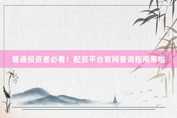 普通投资者必看！配资平台官网查询指南来啦