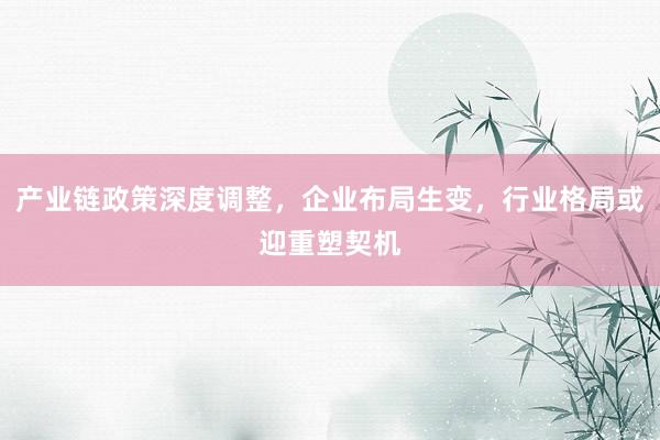 产业链政策深度调整，企业布局生变，行业格局或迎重塑契机