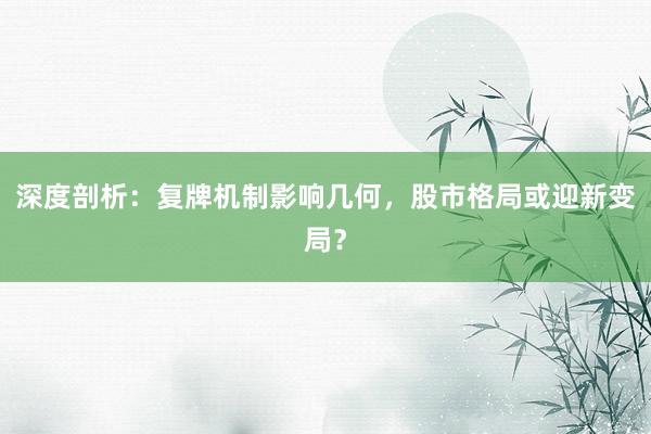 深度剖析：复牌机制影响几何，股市格局或迎新变局？