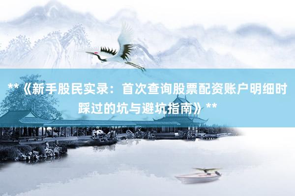 **《新手股民实录：首次查询股票配资账户明细时踩过的坑与避坑指南》**